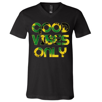 Good Vibe Only Jamaica Flag Tie Dye Positive Vibes Only V-Neck T-Shirt