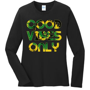 Good Vibe Only Jamaica Flag Tie Dye Positive Vibes Only Ladies Long Sleeve Shirt