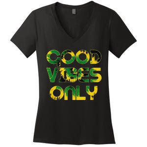 Good Vibe Only Jamaica Flag Tie Dye Positive Vibes Only Women's V-Neck T-Shirt