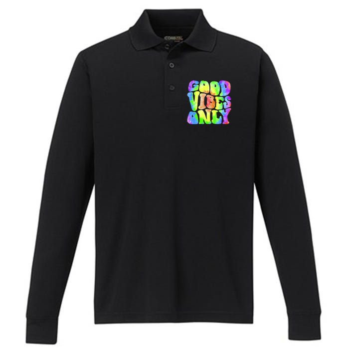 Good Vibes Only Trippy Colorful Vibing Performance Long Sleeve Polo