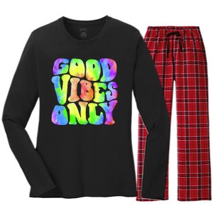 Good Vibes Only Trippy Colorful Vibing Women's Long Sleeve Flannel Pajama Set 