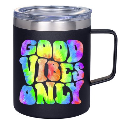 Good Vibes Only Trippy Colorful Vibing 12oz Stainless Steel Coffee Mug