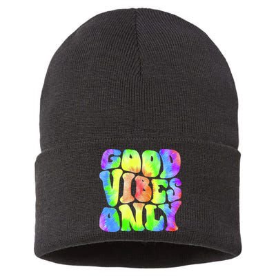 Good Vibes Only Trippy Colorful Vibing Sustainable Knit Beanie