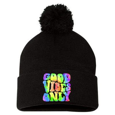 Good Vibes Only Trippy Colorful Vibing Pom Pom 12in Knit Beanie