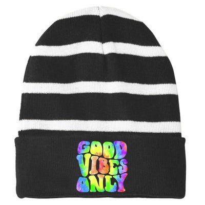 Good Vibes Only Trippy Colorful Vibing Striped Beanie with Solid Band