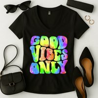 Good Vibes Only Trippy Colorful Vibing Women's V-Neck T-Shirt