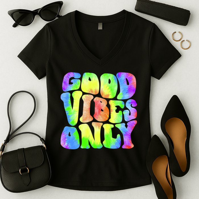 Good Vibes Only Trippy Colorful Vibing Women's V-Neck T-Shirt