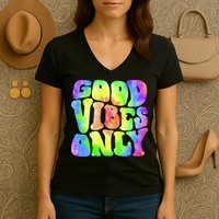 Good Vibes Only Trippy Colorful Vibing Women's V-Neck T-Shirt