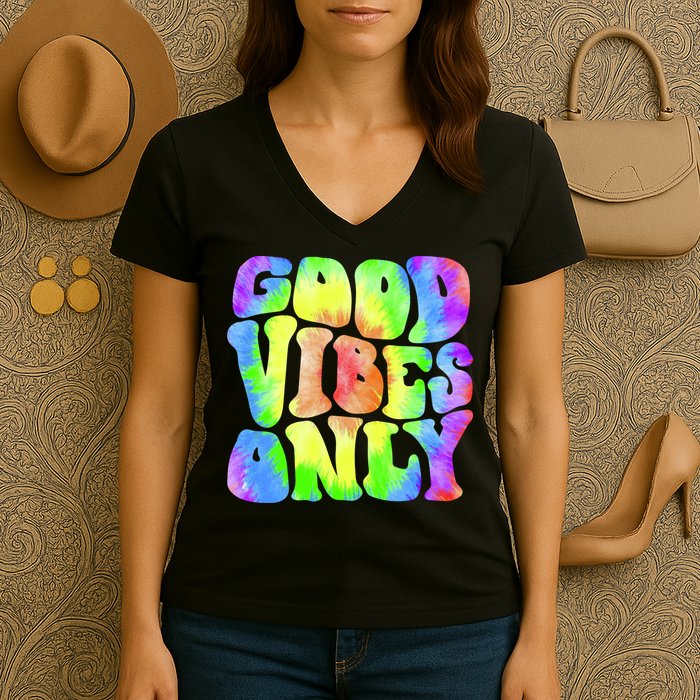 Good Vibes Only Trippy Colorful Vibing Women's V-Neck T-Shirt