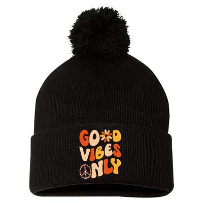 GOOD VIBES ONLY PEACE LOVE 60s 70s Tie Dye Groovy HippiE Pom Pom 12in Knit Beanie