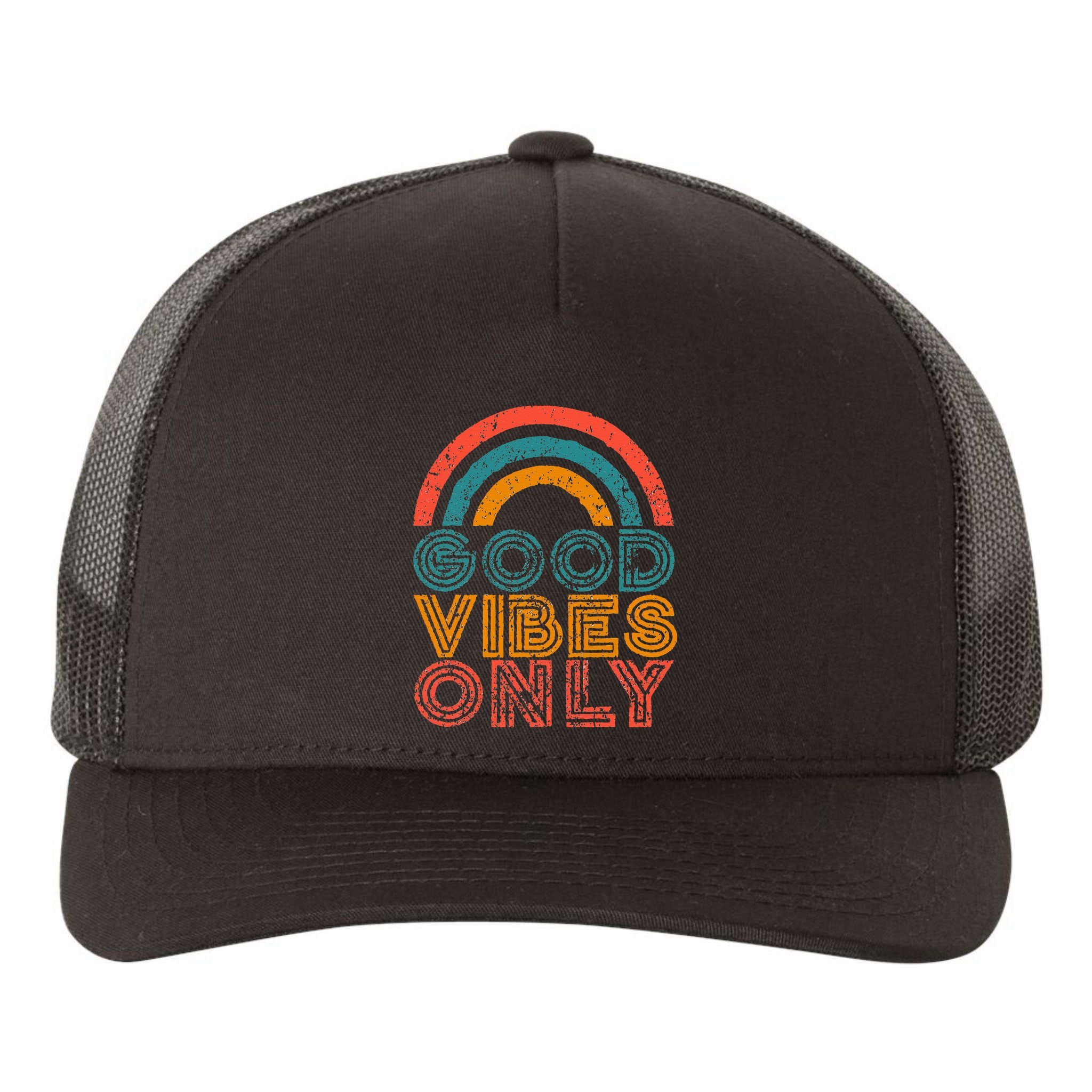 Good Vibes Only Vintage Rainbow Positive Vibe Quote Gift Yupoong Adult 5-Panel Trucker Hat