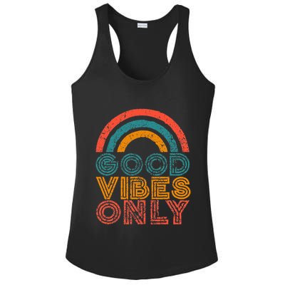 Good Vibes Only Vintage Rainbow Positive Vibe Quote Gift Ladies PosiCharge Competitor Racerback Tank