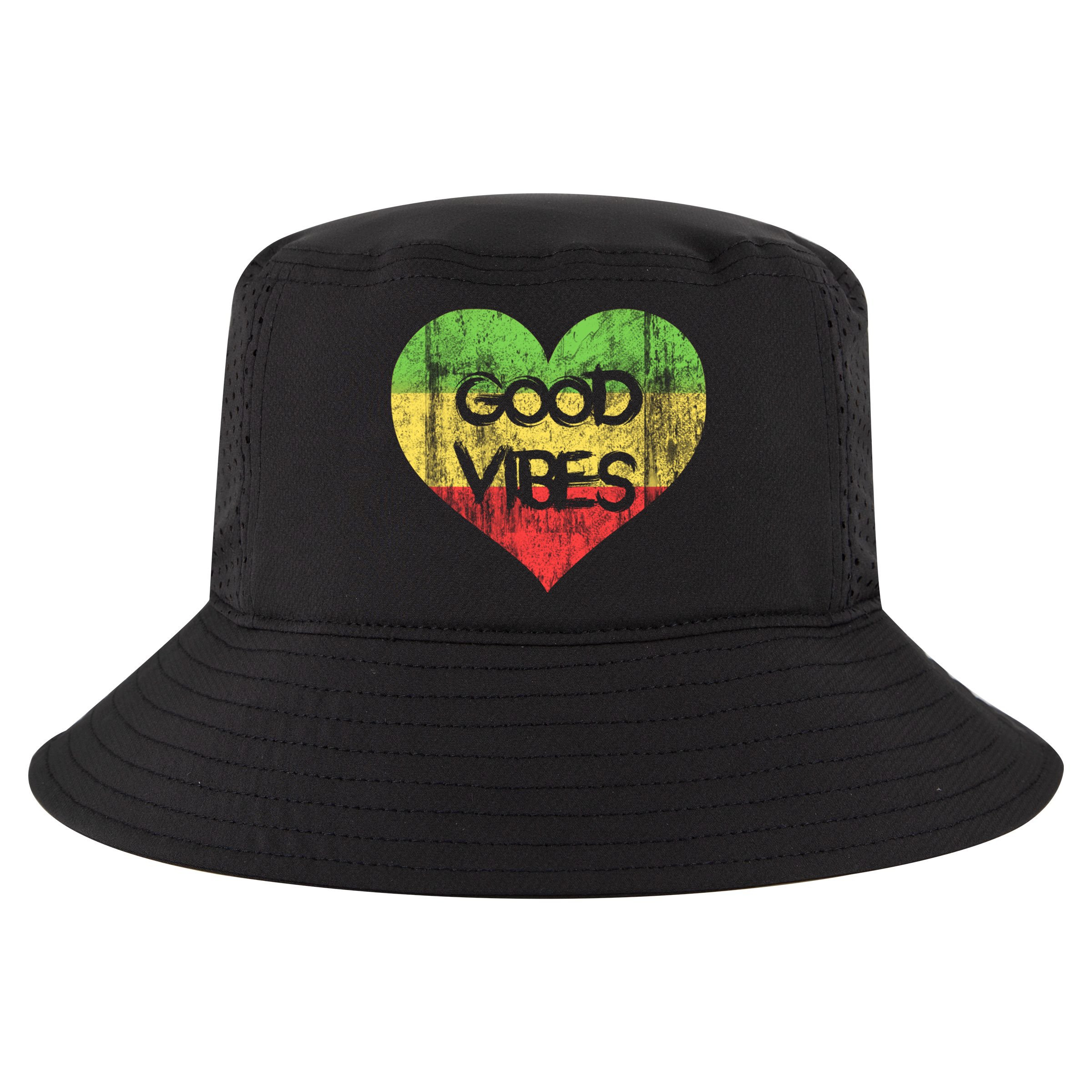 Good Vibes One Love One Heart Rastafari Gift Cool Comfort Performance Bucket Hat