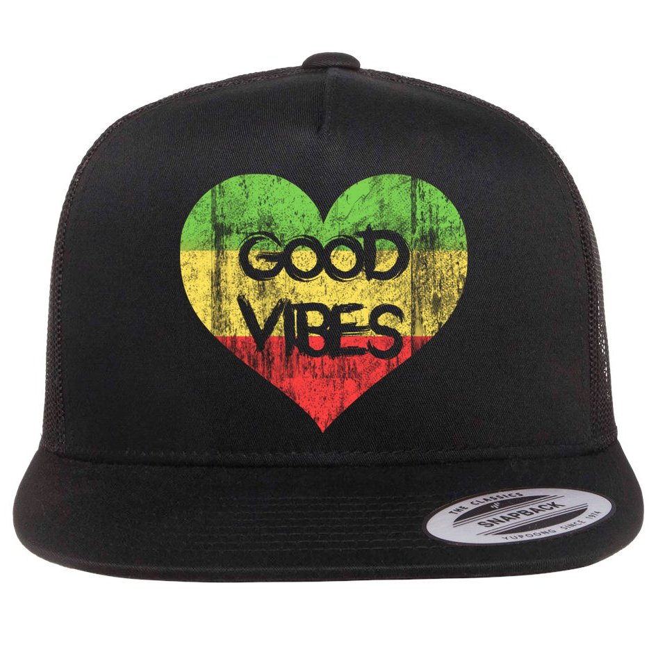 Good Vibes One Love One Heart Rastafari Gift Flat Bill Trucker Hat