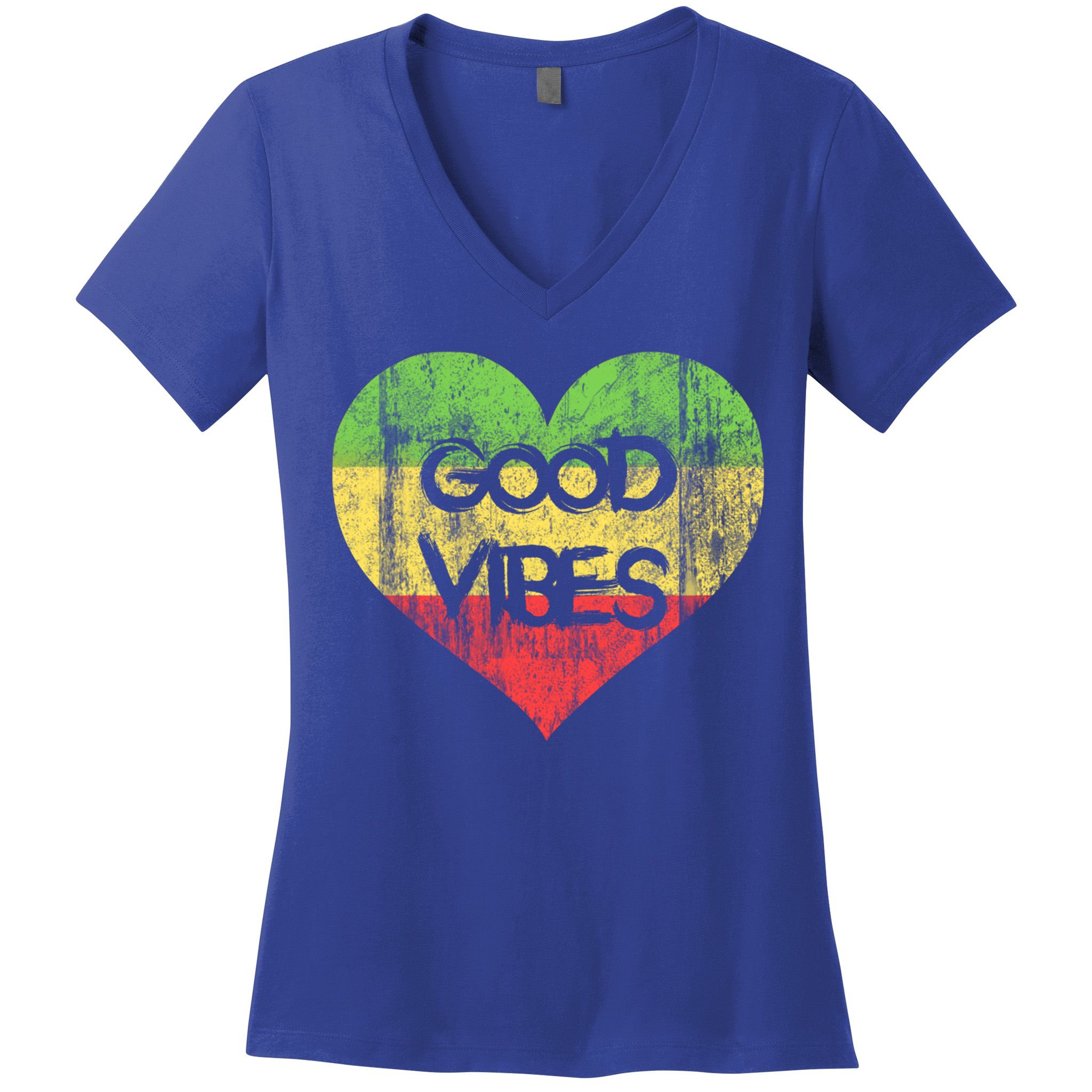Good Vibes One Love One Heart Rastafari Gift Women's V-Neck T-Shirt