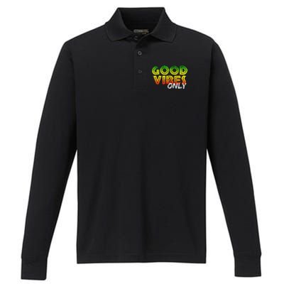 Good Vibes Only Rasta Reggae Jamaica Summer One Love Performance Long Sleeve Polo