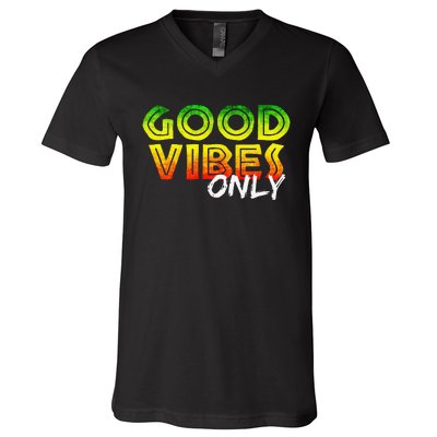 Good Vibes Only Rasta Reggae Jamaica Summer One Love V-Neck T-Shirt