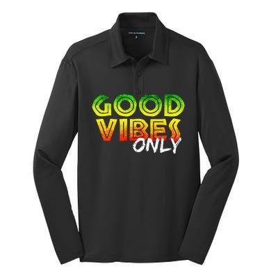 Good Vibes Only Rasta Reggae Jamaica Summer One Love Silk Touch Performance Long Sleeve Polo