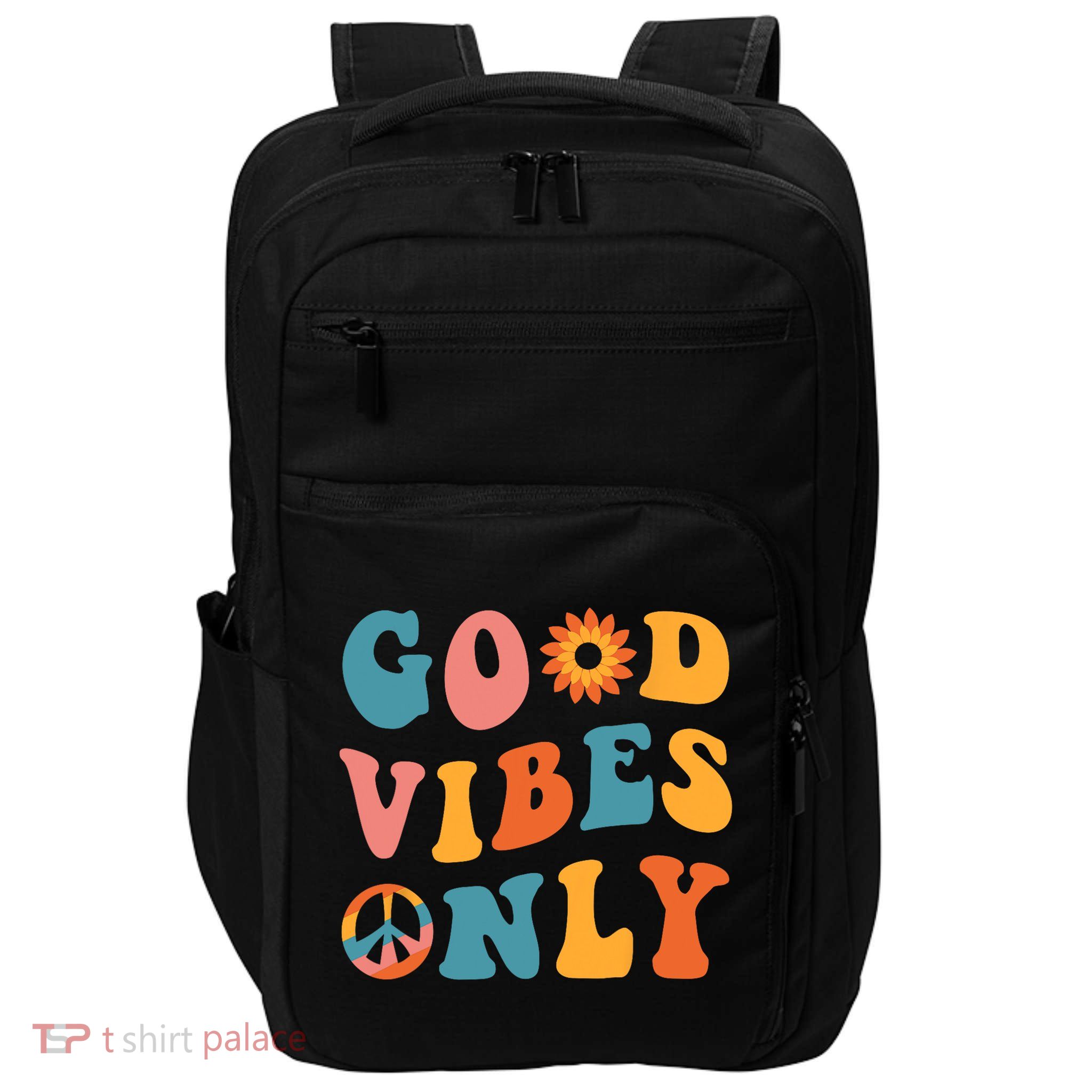 Good Vibes Only Groovy Trendy Peace Love 60s 70s Vintage Impact Tech Backpack