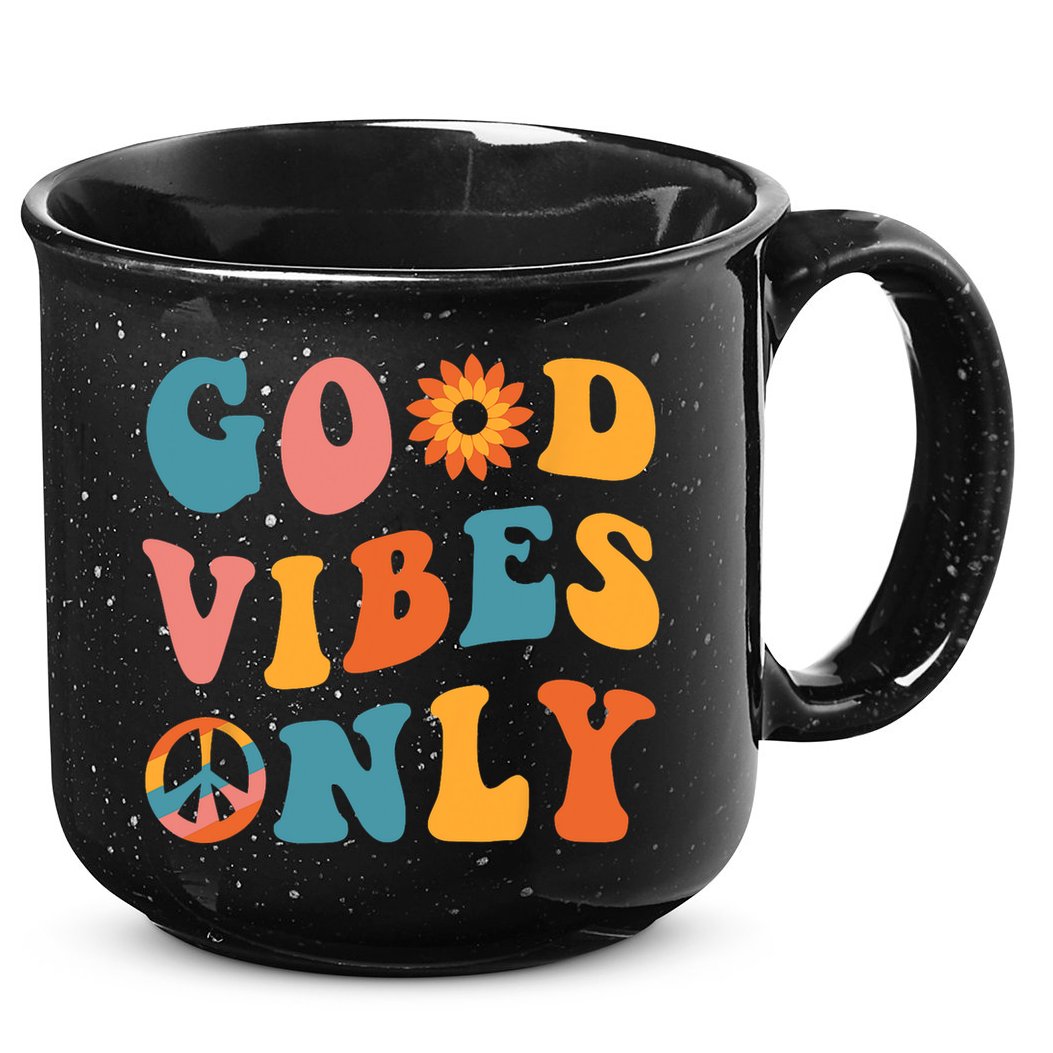 Good Vibes Only Groovy Trendy Peace Love 60s 70s Vintage 15oz Campfire Ceramic Mug
