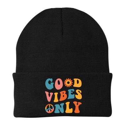 Good Vibes Only Groovy Trendy Peace Love 60s 70s Vintage Beanie
