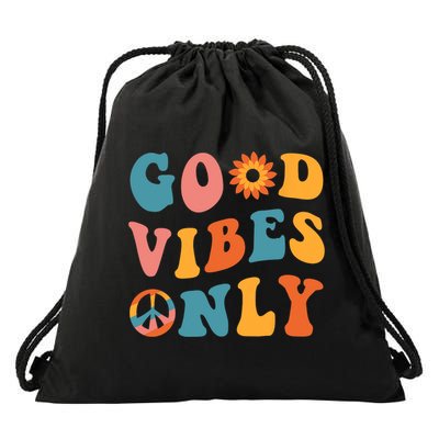 Good Vibes Only Groovy Trendy Peace Love 60s 70s Vintage Drawstring Bag