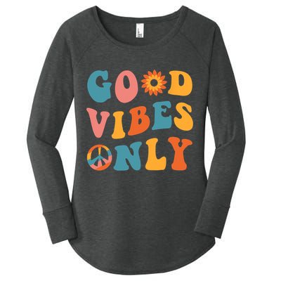 Good Vibes Only Groovy Trendy Peace Love 60s 70s Vintage Women's Perfect Tri Tunic Long Sleeve Shirt