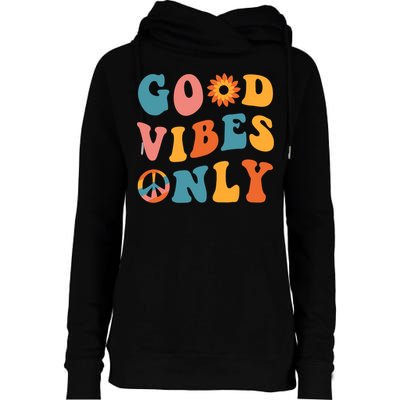 Good Vibes Only Groovy Trendy Peace Love 60s 70s Vintage Womens Funnel Neck Pullover Hood