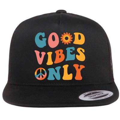 Good Vibes Only Groovy Trendy Peace Love 60s 70s Vintage Flatbill Hat