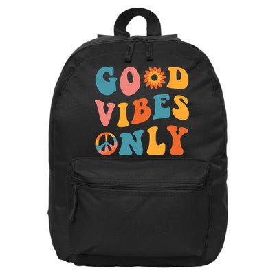 Good Vibes Only Groovy Trendy Peace Love 60s 70s Vintage 16 in Basic Backpack
