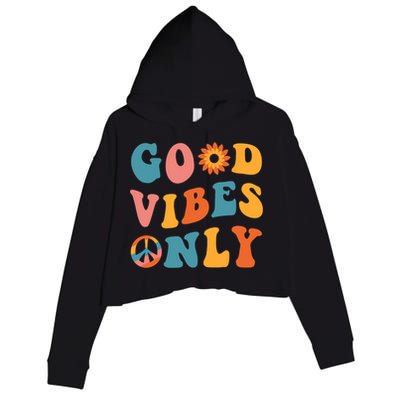 Good Vibes Only Groovy Trendy Peace Love 60s 70s Vintage Crop Fleece Hoodie