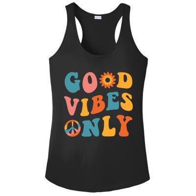 Good Vibes Only Groovy Trendy Peace Love 60s 70s Vintage Ladies PosiCharge Competitor Racerback Tank