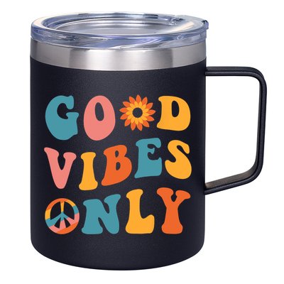 Good Vibes Only Groovy Trendy Peace Love 60s 70s Vintage 12oz Stainless Steel Coffee Mug