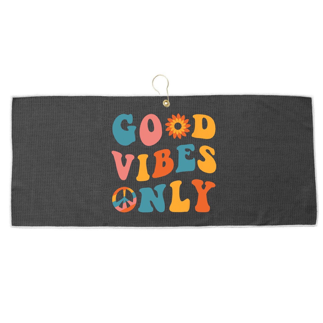 Good Vibes Only Groovy Trendy Peace Love 60s 70s Vintage Large Microfiber Waffle Golf Towel