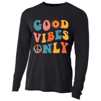 Good Vibes Only Groovy Trendy Peace Love 60s 70s Vintage Cooling Performance Long Sleeve Crew