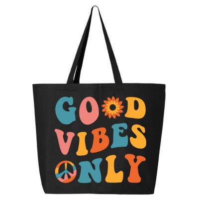 Good Vibes Only Groovy Trendy Peace Love 60s 70s Vintage 25L Jumbo Tote