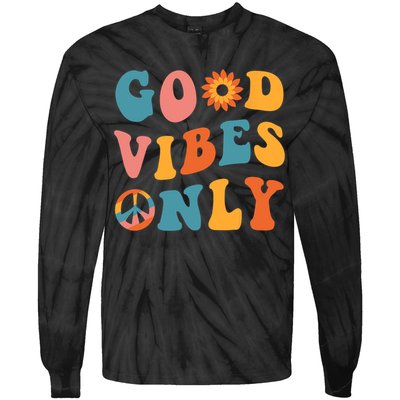 Good Vibes Only Groovy Trendy Peace Love 60s 70s Vintage Tie-Dye Long Sleeve Shirt