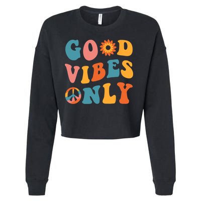 Good Vibes Only Groovy Trendy Peace Love 60s 70s Vintage Cropped Pullover Crew