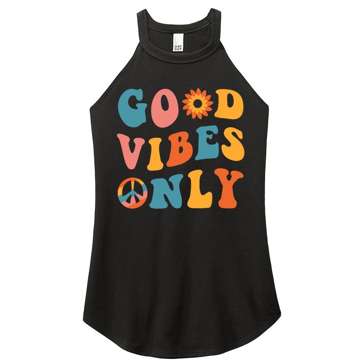 Good Vibes Only Groovy Trendy Peace Love 60s 70s Vintage Women's Perfect Tri Rocker Tank