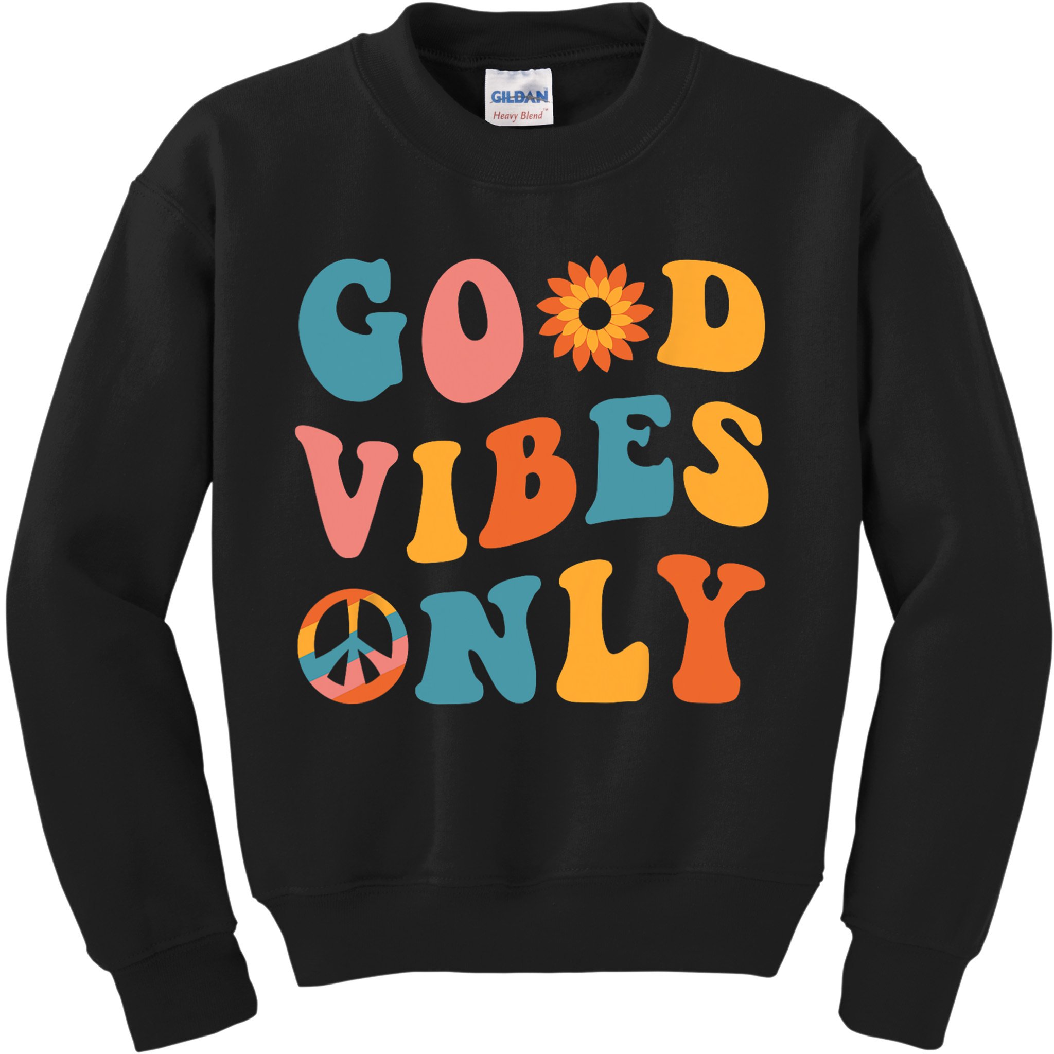 Good Vibes Only Groovy Trendy Peace Love 60s 70s Vintage Kids Sweatshirt