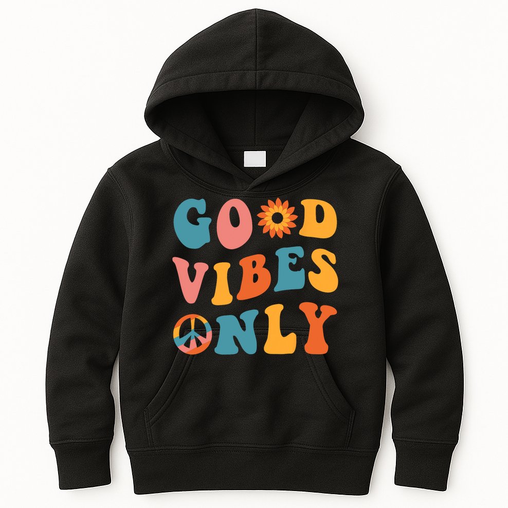 Good Vibes Only Groovy Trendy Peace Love 60s 70s Vintage Kids Hoodie