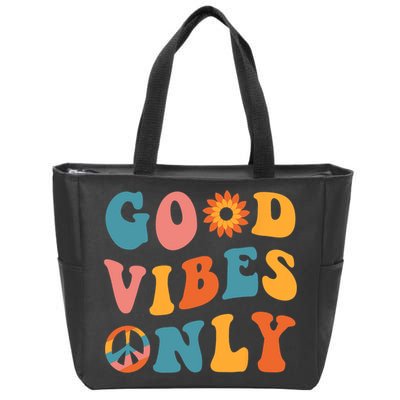 Good Vibes Only Groovy Trendy Peace Love 60s 70s Vintage Zip Tote Bag
