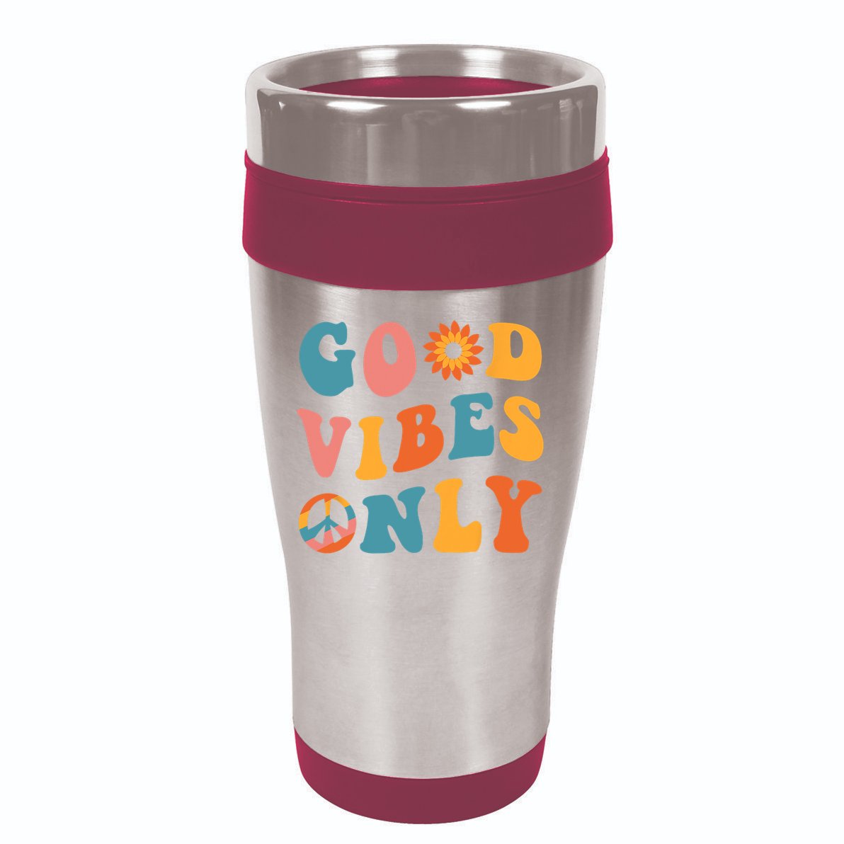 Good Vibes Only Groovy Trendy Peace Love 60s 70s Vintage 16oz Travel Tumbler