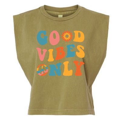 Good Vibes Only Groovy Trendy Peace Love 60s 70s Vintage Garment-Dyed Women's Muscle Tee