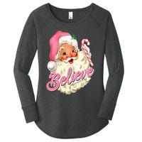 Groovy Vintage Pink Santa Claus Believe Christmas Women's Perfect Tri Tunic Long Sleeve Shirt