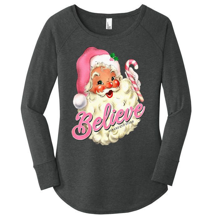 Groovy Vintage Pink Santa Claus Believe Christmas Women's Perfect Tri Tunic Long Sleeve Shirt