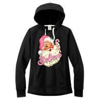 Groovy Vintage Pink Santa Claus Believe Christmas Women's Fleece Hoodie