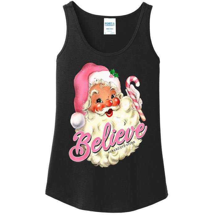 Groovy Vintage Pink Santa Claus Believe Christmas Ladies Essential Tank