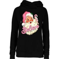 Groovy Vintage Pink Santa Claus Believe Christmas Womens Funnel Neck Pullover Hood