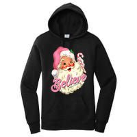 Groovy Vintage Pink Santa Claus Believe Christmas Women's Pullover Hoodie